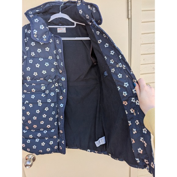 Crewcuts Everyday JCrew Girls Navy and Silver Floral Puffer Coat Size 10 - Picture 5 of 9